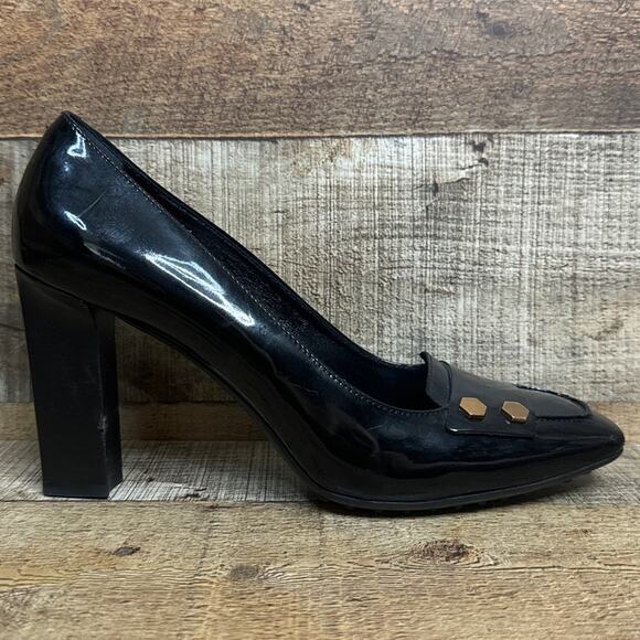 Tod's Black Patent Leather Square Toe Block Heels Size 41 10.5 11 - Picture 6 of 11